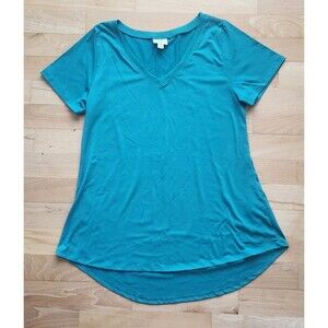 LuLaRoe Top Christy V-Neck Tee Solid Turquoise/  Blue Short Sleeve , Medium
